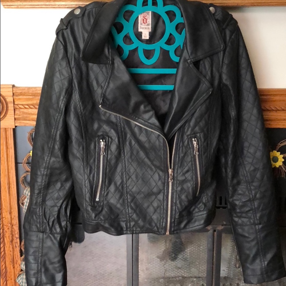 Faux leather motto jacket
